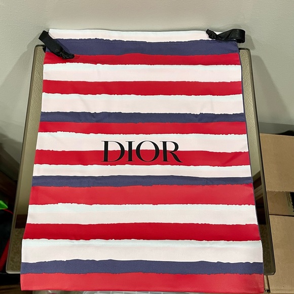 DIOR Drawstring Striped Summer Travel Pouch Bag Medium Size NEW - Picture 3 of 10
